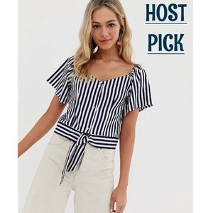 STRIPED TIE FRONT TOP